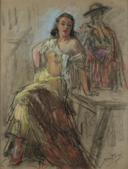 DIEY Yves (1892-1984) Andalouse, Pastel sur papier gris, signé en bas à droite.
Dim.:...