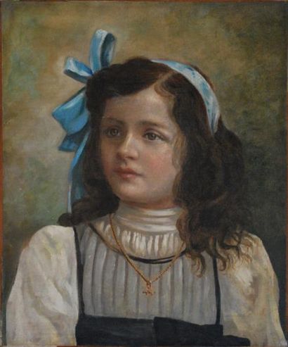 null Huile sur toile figurant un portrait de jeune fille.

Dim. : 38 x 46 cm