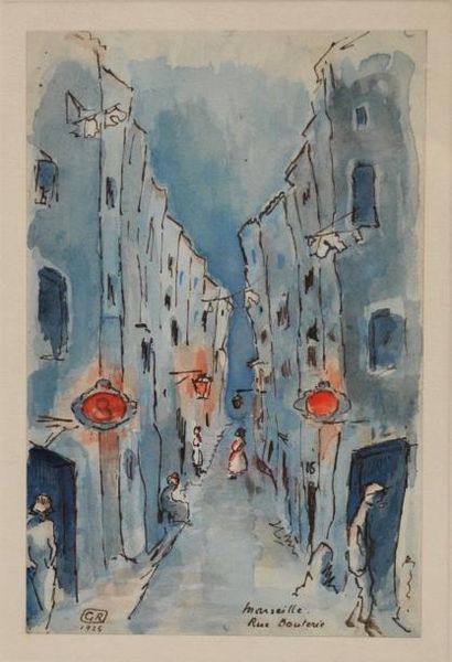 null Aquarelle figurant la rue Bouterie à Marseille. 

Monogrammée GR 1925.

Dim....