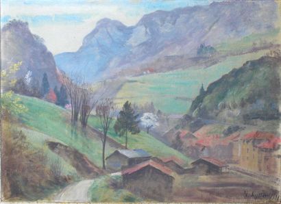 null Neville Stephen LYTTON (1879-1951), Vue d'un paysage de montagne. 

Huile sur...