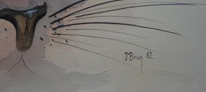 null J. BRUN - Aquarelle figurant un portrait de chat. 

1982

Datée et signée. 

Dimensions...