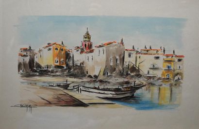 null Aquarelle figurant le port de Saint Tropez.

Signée en bas à gauche. 

Dimensions...