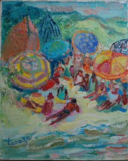 null Germaine LACAZE (1908-1994)

Huile sur toile figurant une scène de plage. 

Signée...
