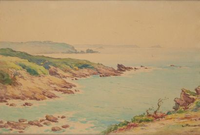 null HAMONET Léon (1877-1953), Bord de mer, Bretagne, aquarelle, signée en bas à...