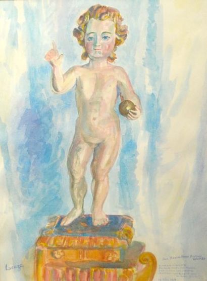 null GERMAINE LACAZE (1908-1994)

Aquarelle figurant un personnage religieux (Jesus/Ange)....