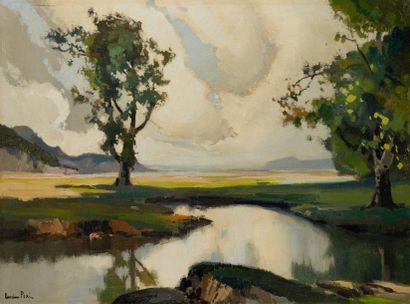 null PERI Lucien (1880-1948) Étang aux deux arbres, huile sur toile, signée en bas...