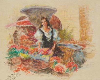 null DIEY Yves (1892-1984) La marchande de fleurs, pastel, signé en bas à gauche.

Dim....