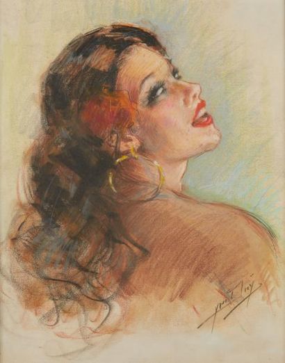 null DIEY Yves (1892-1984) Gitane, pastel, signé en bas à droite.

Dim. : 49 x 38,5...