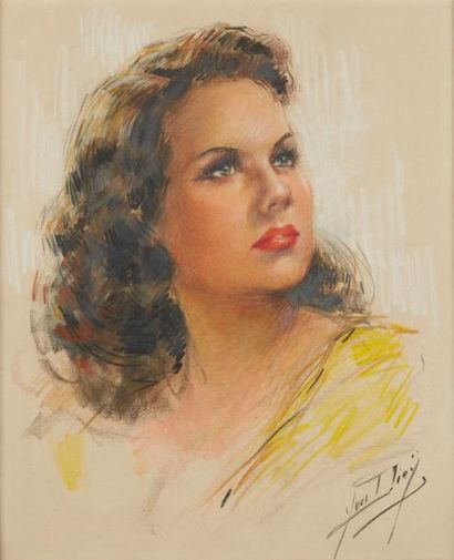 null DIEY Yves (1892-1984) Brune au corsage jaune, pastel, signé en bas à droite....