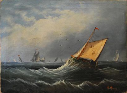 null Marine - Mer agitée

Huile sur toile. 

Marquée au dos : R. DELACOURT 1864

Dim....