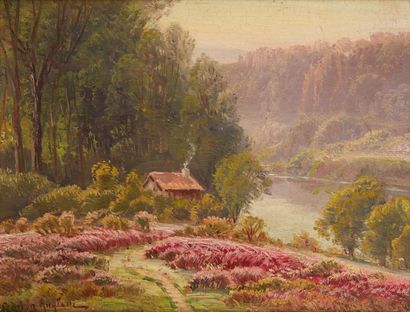 null Gaston ANGLADE (1854-1919)

Huile sur panneau figurant un bord de rivière au...
