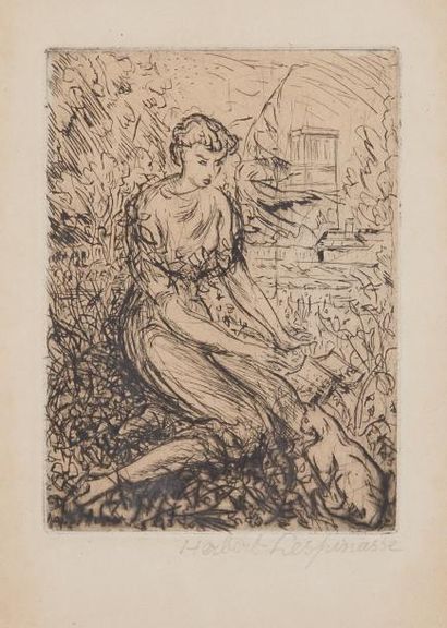 Hubert LESPINASSE (1884-1972) Jeune femme au chat

Pointe sèche.

Dim. : 12 x 9 ...