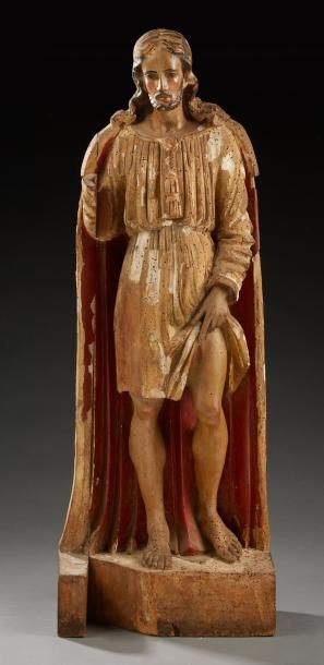 null Saint personnage
Statue en ronde-bosse en tilleul sculpté, doré et laqué rouge,...