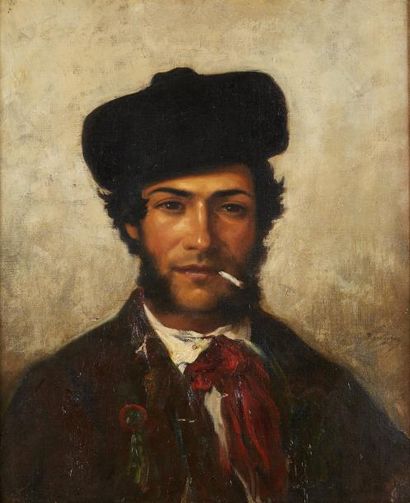 École RUSSE (?) du XIXe siècle 
Portrait de jeune homme à la chapka.
Huile sur toile...