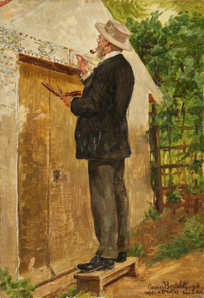 Bernard Pierre A. BERTOLETTI (1876-1956) 
Peintre au travail
Huile sur toile signée...