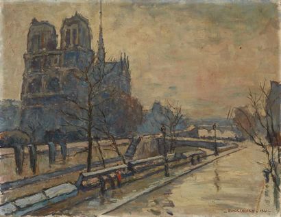 Maurice FONGUEUSE (XXe siècle) 
Les bouquinistes en bords de Seine à Paris devant...