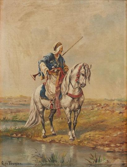 Gaspard de TOURSKY (?-1925) 
Cavaliers orientaux.
Paire d'huiles sur toile signées.
Dim.:...