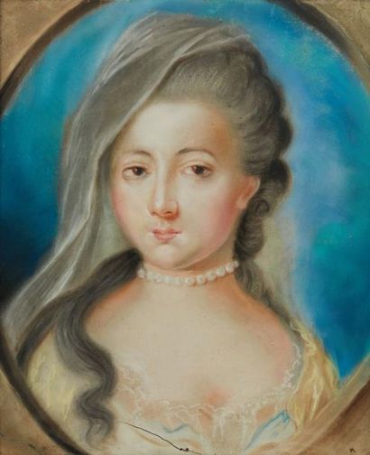 École Allemande du XVIIIe siècle 
Pastel figurant un portrait de femme au collier...