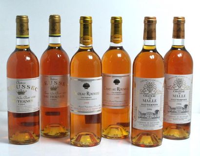 null Ensemble de six bouteilles comprenant :

- Deux	 bouteilles de Château Rieussec,...