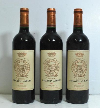 null Trois bouteilles de Chateau Gruaud Larose, Saint Julien, 2ème CC, 2010.