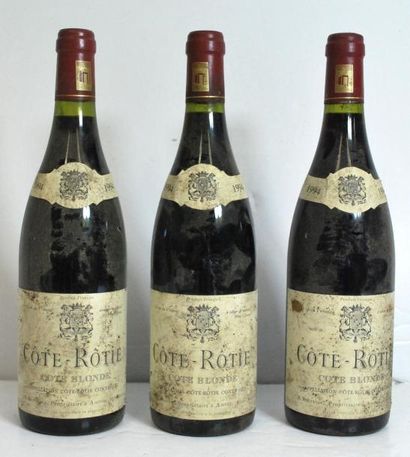 null Trois bouteilles de Côte Rôtie, Domaine René Rostaing, Côte Blonde, 1994.