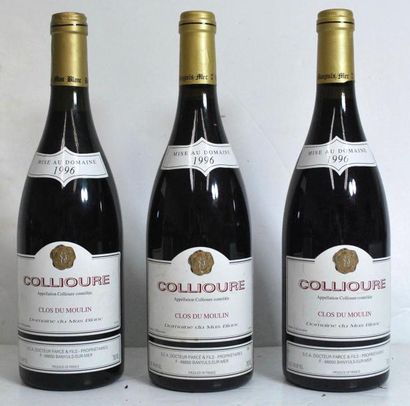 null Trois bouteilles de Collioure, Domaine du Mas Blanc, Clos du moulin, 1996.