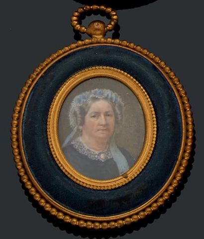 Pauline APPERT (Ecole française vers 1830) 
Portrait d'une femme au bonnet de dentelle...