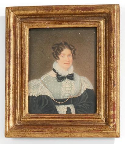 Louis-Marie PETIT (1784 - ap. 1839) 
Portrait de jeune femme en robe noire à large...