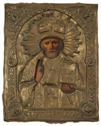 null Saint Nicolas
Russie vers 1900
Peint sur bois, oklad en métal.
Russie vers 1900.
Dim.:...