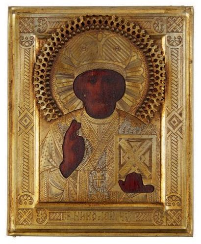 null Saint Nicolas
Peint sur bois, oklad en métal doré.
Russie, XIXe siècle.
Dim.:...