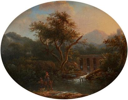 Attribué à Simon Mathurin LANTARA (1729 - 1778) 
Berger près d'un aqueduc, figures...