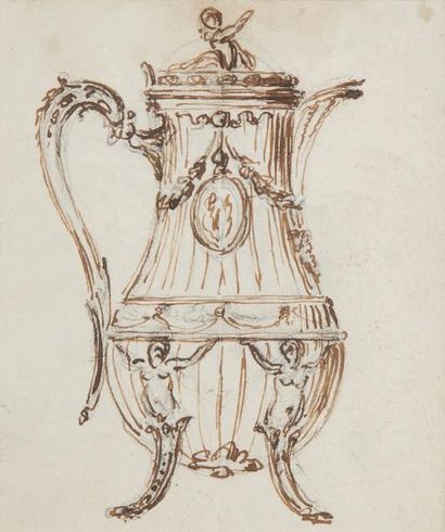 Luigi VALADIER (1726-1785) 
Cafetière du service Borghèse
Dessin à la mine de plomb...
