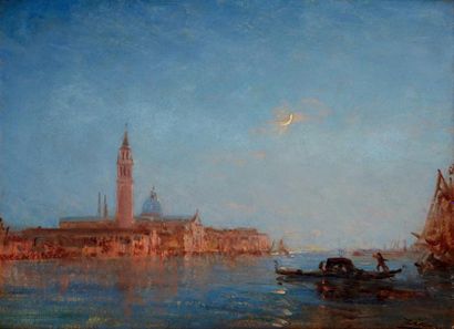 Félix ZIEM (1821-1911) 
Venise au clair de lune
Huile sur carton signée en bas à...