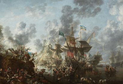 Jan PEETERS (Anvers 1624 - vers 1677) 
Combat des Chrétiens et des Ottomans:La prise...
