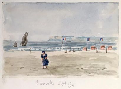 null Recueil d'aquarelles et dessins représentant la Normandie, Vincennes et Arcachon
Lieux...
