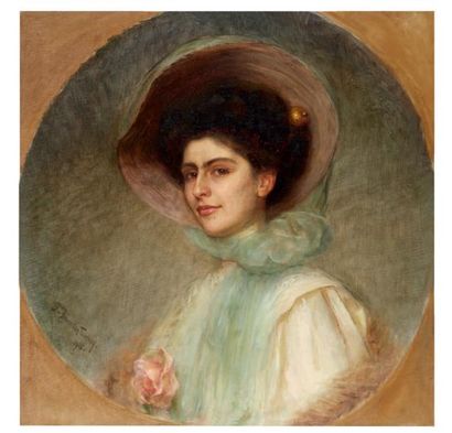 Jeanne BOURILLON-TOURNAY (1867-1932) 
Portrait de jeune femme
Huile sur toile signée...