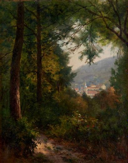 Victor PUHONNY (1838-1909) 
Paysage de sous bois
Huile sur toile signée en bas à...
