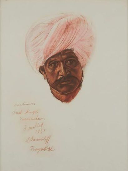 Alexander Evgenievich IACOVLEFF (1887-1938) 
Homme au turban, Kashmir, 3 juillet...