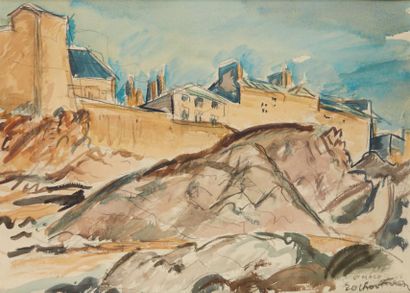 Emile Othon Friesz (1879-1949) 
Aquarelle figurant les remparts de Saint-Malo, signée...