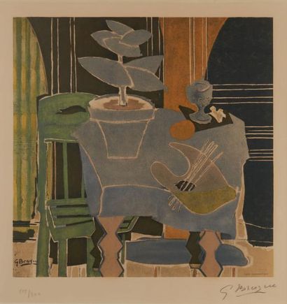 Georges BRAQUE (1882-1963), d'après 
Nature morte à la palette, 1960.
Lithographie...