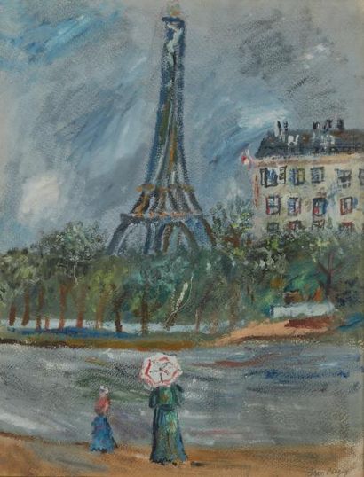 Jean POUGNY (1892-1956),né Ivan PUNI en Russie 
Vue de la Tour Eiffel, vers 1935
Huile...