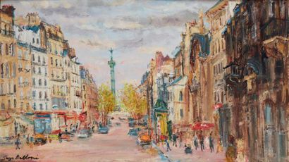 Serge BELLONI (1925-2005) 
Paris
Vue de la place de la Bastille par la rue Saint...