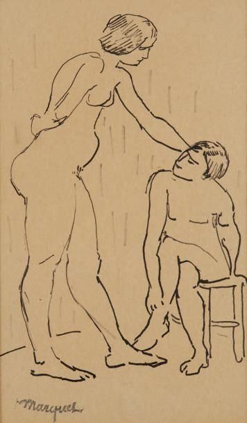 Albert Marquet (1875-1947) 
Ensemble de deux dessins représentant une femme nue debout...