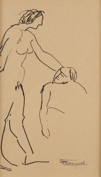 Albert Marquet (1875-1947) 
Ensemble de deux dessins représentant une femme nue debout...