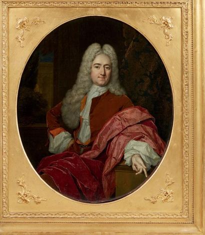 Constantin NETSCHER (1668 - 1723) 
Portrait d'hommePortrait de femme près d'une source
Paire...