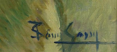 null Huile sur toile figurant une nature morte aux pèches. Signée en bas à droite...