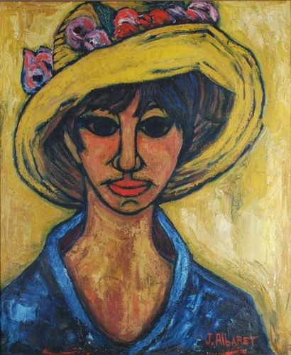 null Jean ALBARET (1920-1995)_x000D_

"Femme au chapeau"_x000D_

Huile sur toile...