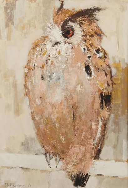 null André PLISSON (né en 1929)
Hibou Grand Duc.
Gouache sur papier datée 64 et signée...