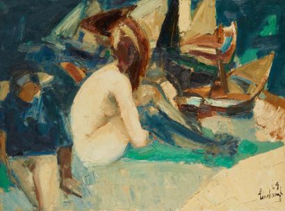 null Pierre LONGCHAMP (né en 1925)
"Nus aux bateaux".
Huile sur toile signée et datée...