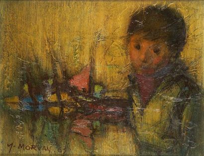 null Yves MORVAN (1914-1996)
Petit garçon et bateau.
Huile sur isorel signée et datée...